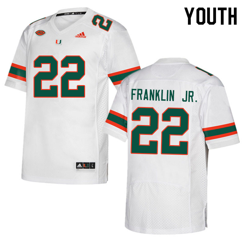 Youth #22 Thaddius Franklin Jr. Miami Hurricanes College Football Jerseys Sale-White